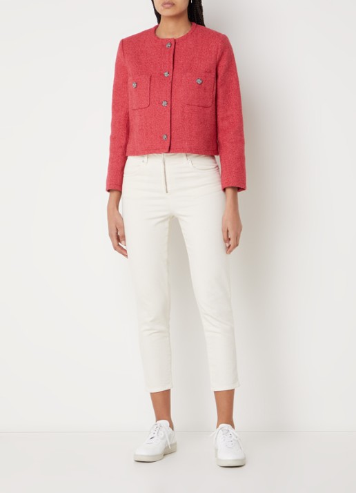 ba&sh Meredith cropped jack van tweed met opgestikte zakken - voorkant 4 koraalrood