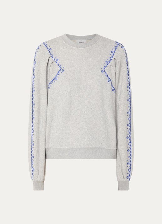 ba&sh Mesta sweater met borduring en ballonmouw - voorkant 2 grijsmele