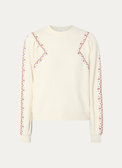 ba&sh Mesta sweater met borduring en ballonmouw - voorkant 2 gebroken wit