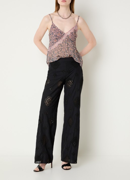 ba&sh Mike low waist straight fit broek met broderie - voorkant 4 zwart