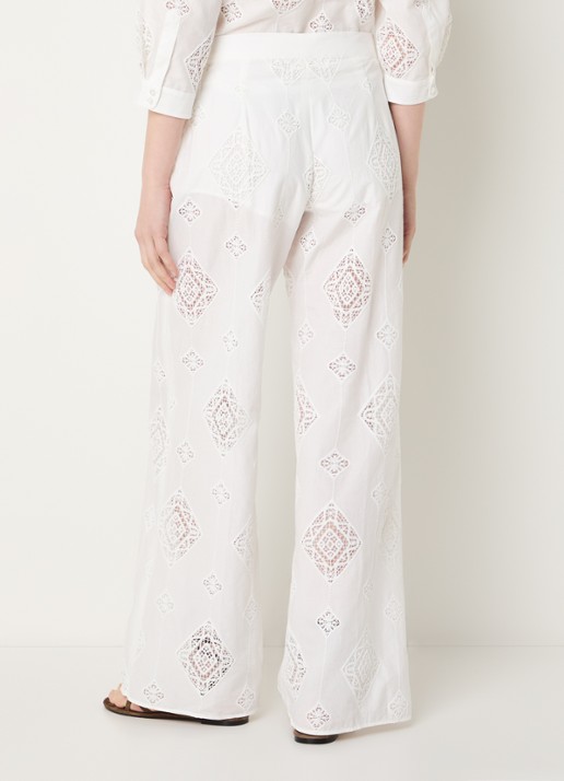 ba&sh Mike low waist straight fit broek met broderie - achterkant gebroken wit