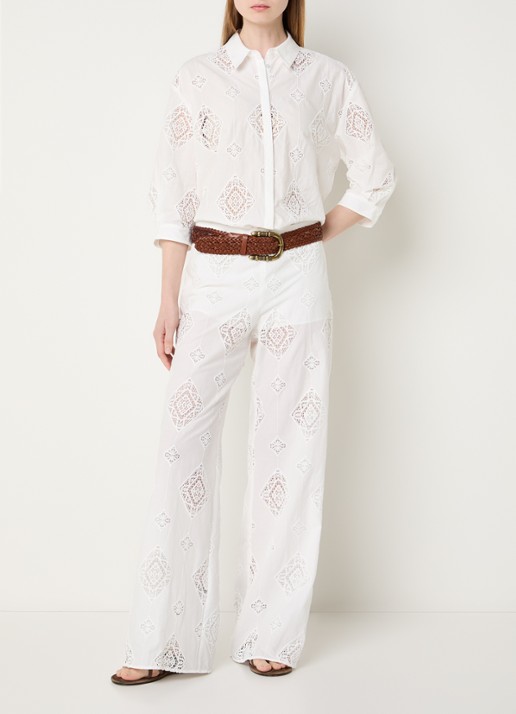 ba&sh Mike low waist straight fit broek met broderie - voorkant 4 gebroken wit
