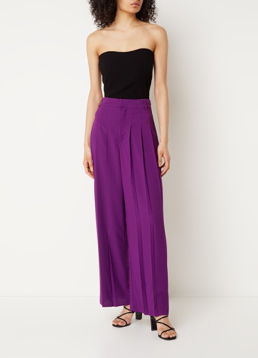 ba&sh Miley high waist loose fit pantalon met plooien - voorkant 2 paars
