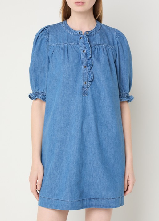 ba&sh Mini jurk van chambray met pofmouw