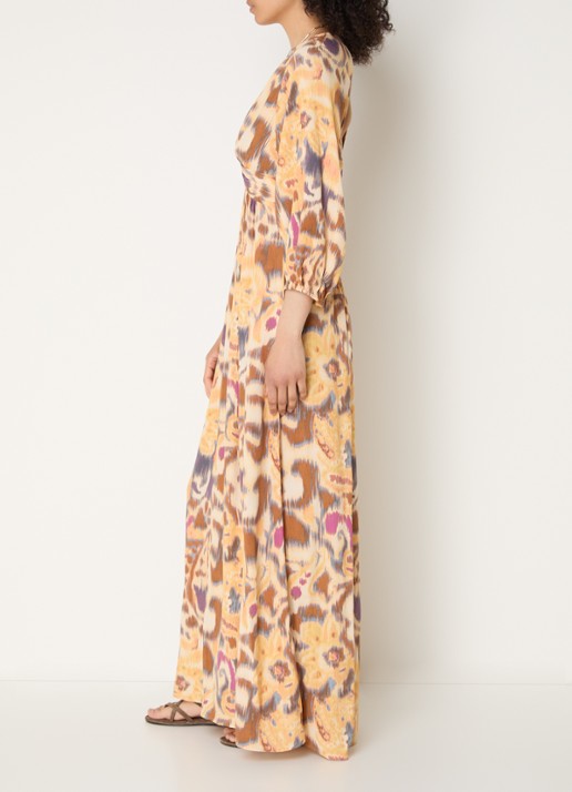 ba&sh Molina maxi jurk met print  - achterkant 4 okergeel