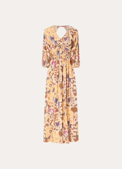 ba&sh Molina maxi jurk met print  - voorkant okergeel