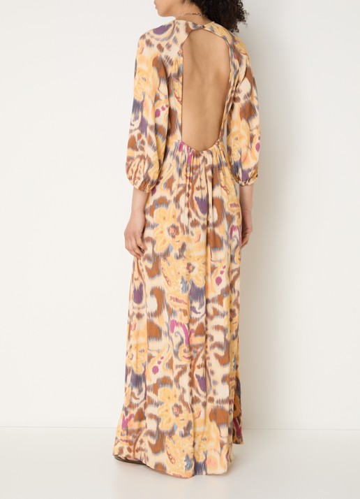 ba&sh Molina maxi jurk met print  - voorkant 2 okergeel
