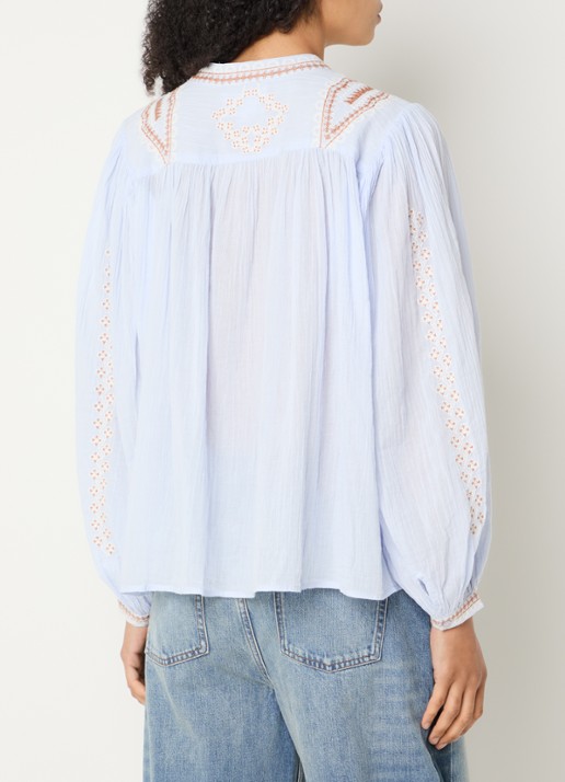 ba&sh Mona blouse met borduring - achterkant 3 lichtblauw