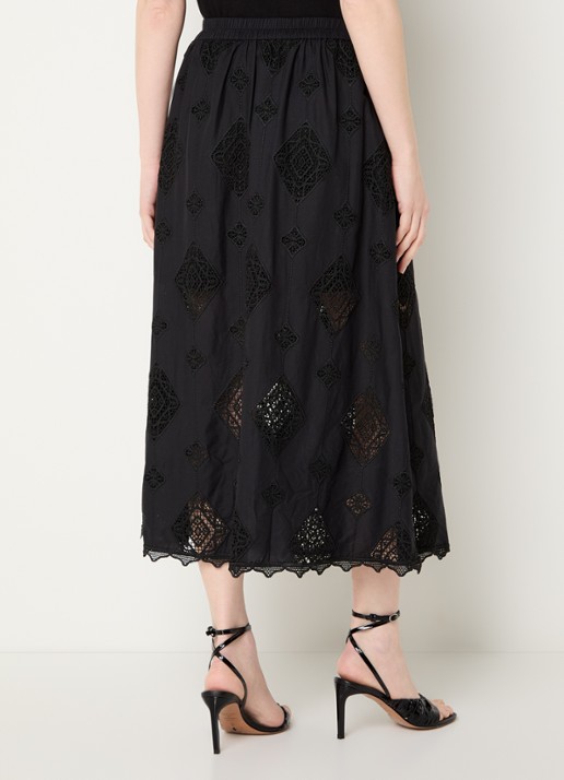 ba&sh Mona midi rok met broderie - achterkant zwart