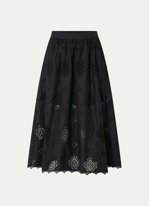 ba&sh Mona midi rok met broderie - voorkant 2 zwart