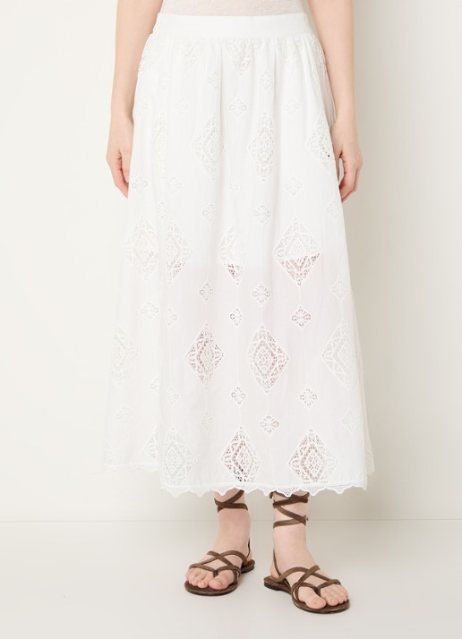 ba&sh Mona midi rok met broderie - detail 2 gebroken wit