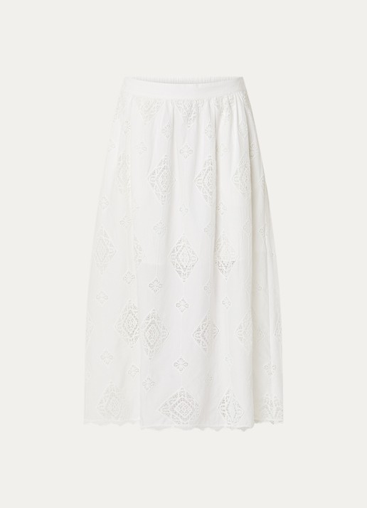 ba&sh Mona midi rok met broderie - voorkant 3 gebroken wit