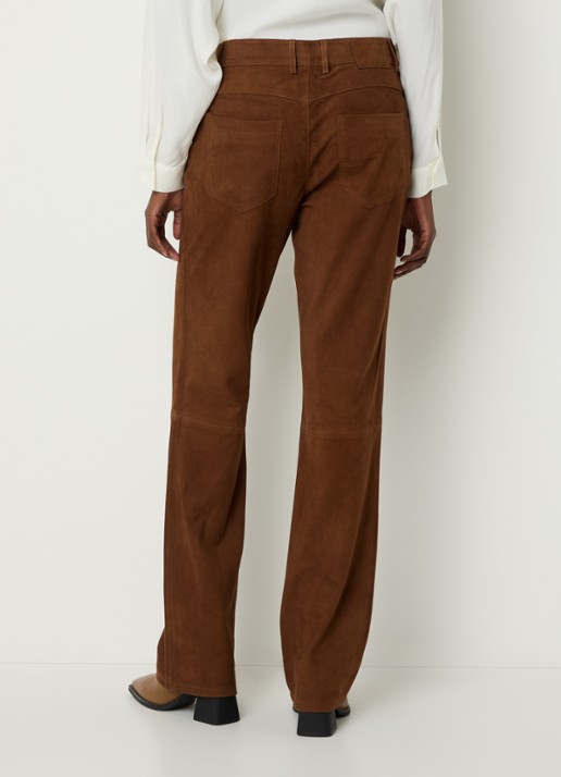ba&sh Mossi high waist slim fit broek van geitensuède met steekzakken - achterkant cognac