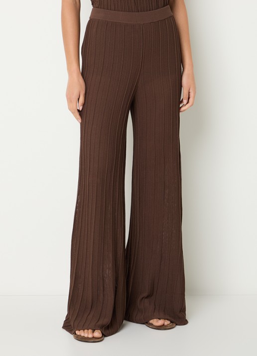 ba&sh Naho high waist wide fit broek met ribstructuur