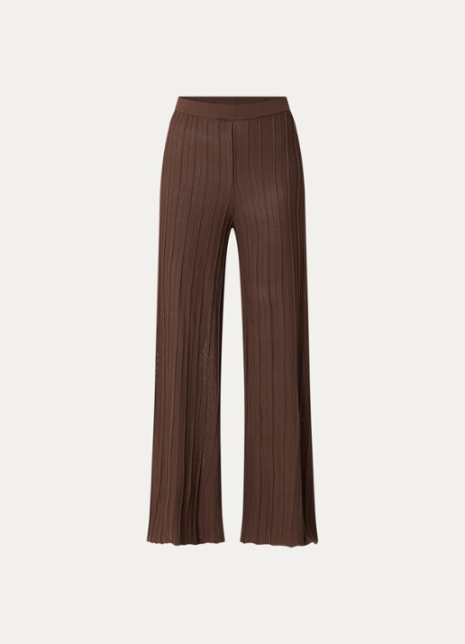 ba&sh Naho high waist wide fit broek met ribstructuur - voorkant 3 bruin