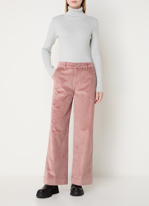 ba&sh Nali high waist wide fit broek van corduroy met steekzakken - voorkant 2 zalmroze