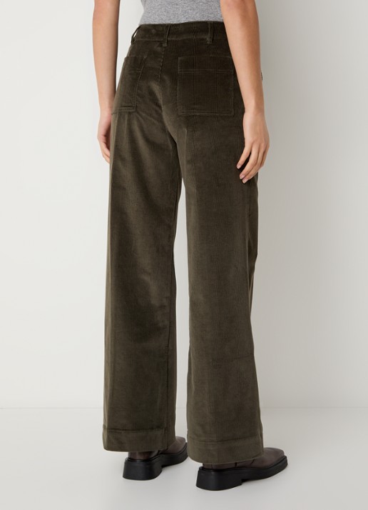 ba&sh Nali high waist wide fit broek van corduroy met steekzakken - achterkant bronsgroen