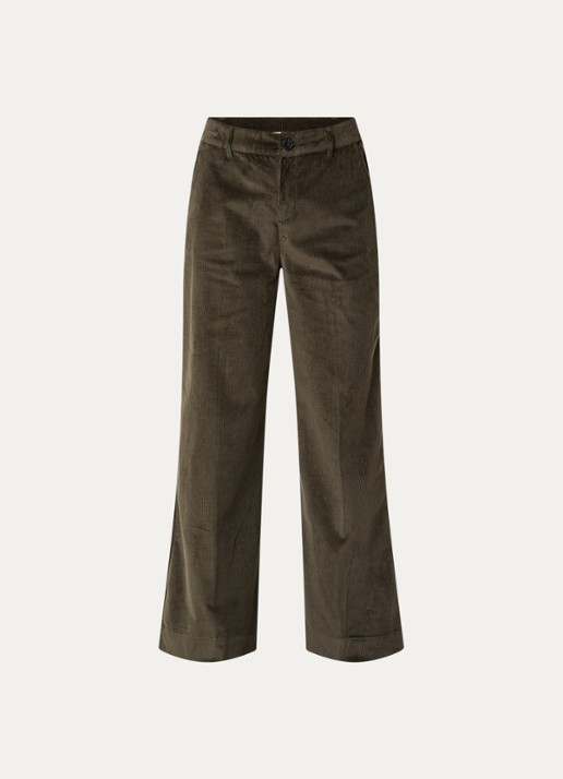 ba&sh Nali high waist wide fit broek van corduroy met steekzakken - voorkant 3 bronsgroen