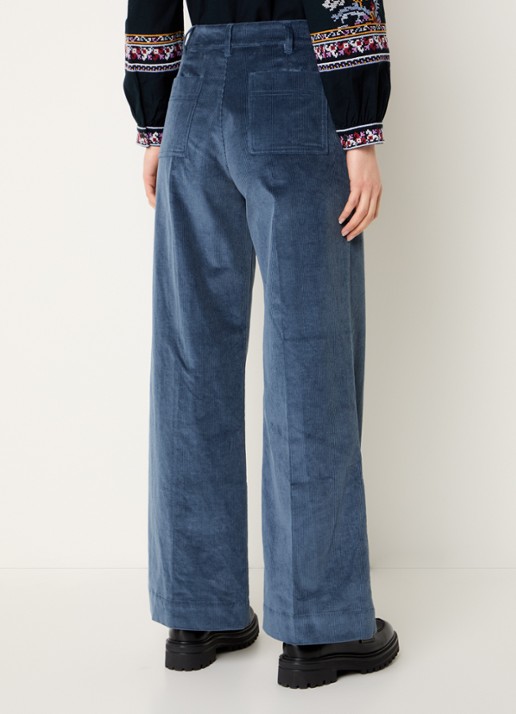 ba&sh Nali high waist wide fit broek van corduroy met steekzakken - achterkant 3 blauwgrijs