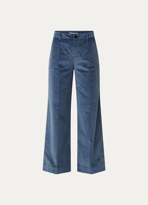 ba&sh Nali high waist wide fit broek van corduroy met steekzakken - voorkant blauwgrijs