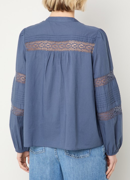 ba&sh Nami blouse met details van kant - achterkant staalblauw