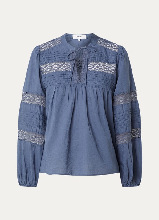 ba&sh Nami blouse met details van kant - voorkant 3 staalblauw