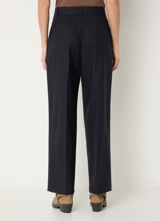 ba&sh Nani high waist straight fit pantalon van wol met persplooi - achterkant donkerblauw