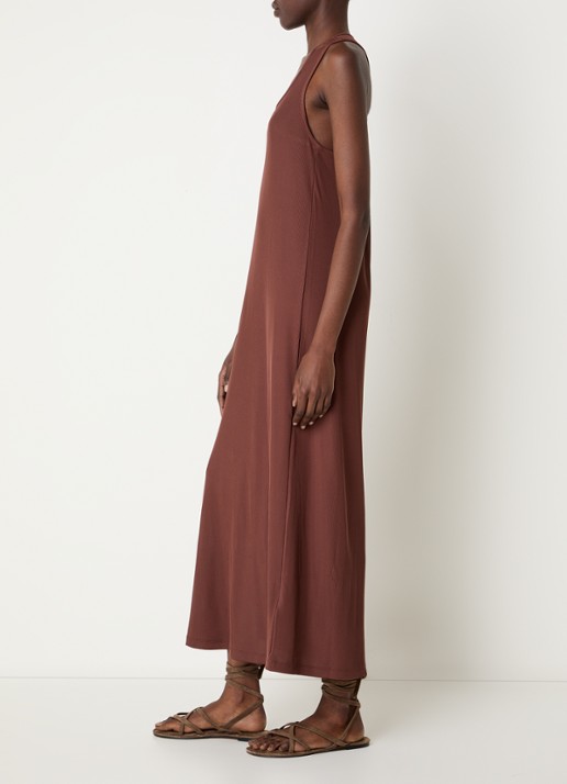ba&sh Naora maxi jurk van jersey met ribstructuur - achterkant 2 chocoladebruin
