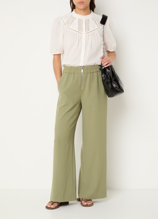 ba&sh Narlos high waist loose fit pantalon met steekzakken  - voorkant 4 olijfgroen