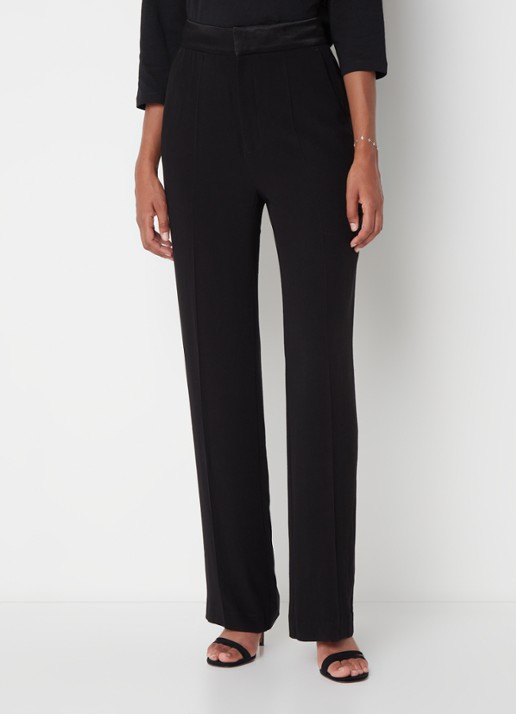 Ba&sh Natane high waist straight fit pantalon van crêpe - detail 4 zwart