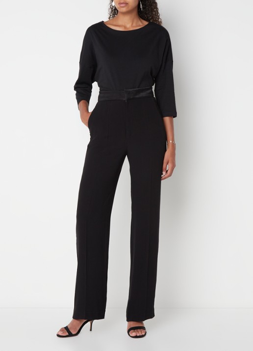 Ba&sh Natane high waist straight fit pantalon van crêpe - voorkant 3 zwart