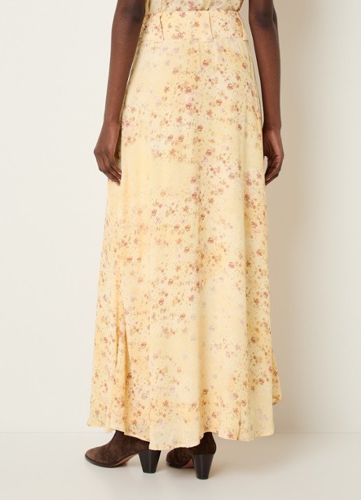 ba&sh Nattalina high waist midi rok met print - achterkant 2 vanillegeel
