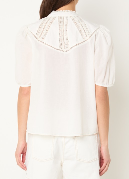 ba&sh Nella blouse met broderie en pofmouw - achterkant 3 gebroken wit