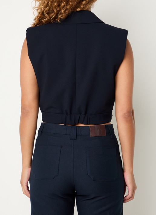 ba&sh Nova cropped gilet met schoudervulling - achterkant donkerblauw