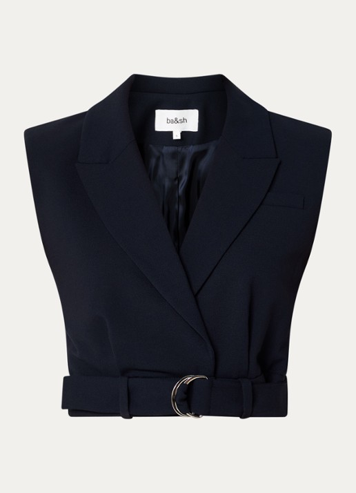 ba&sh Nova cropped gilet met schoudervulling - voorkant 2 donkerblauw