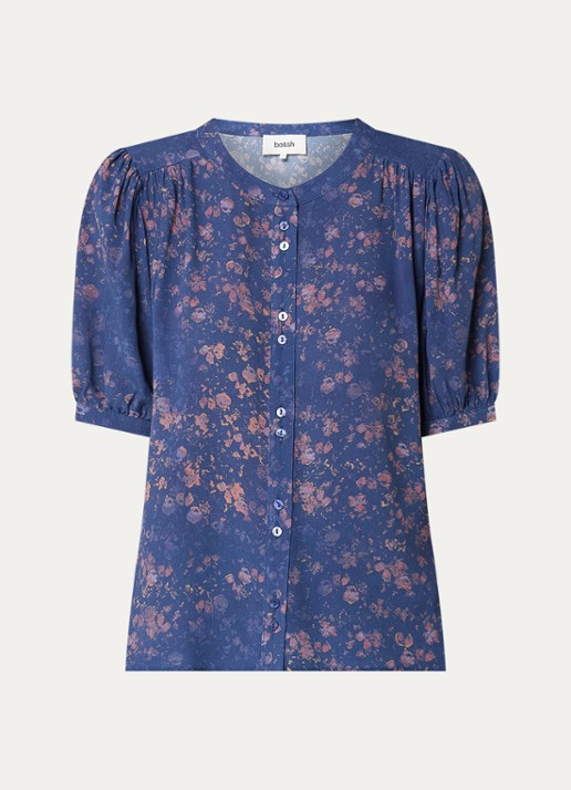 ba&sh Novella blouse met bloemenprint  - voorkant royalblauw