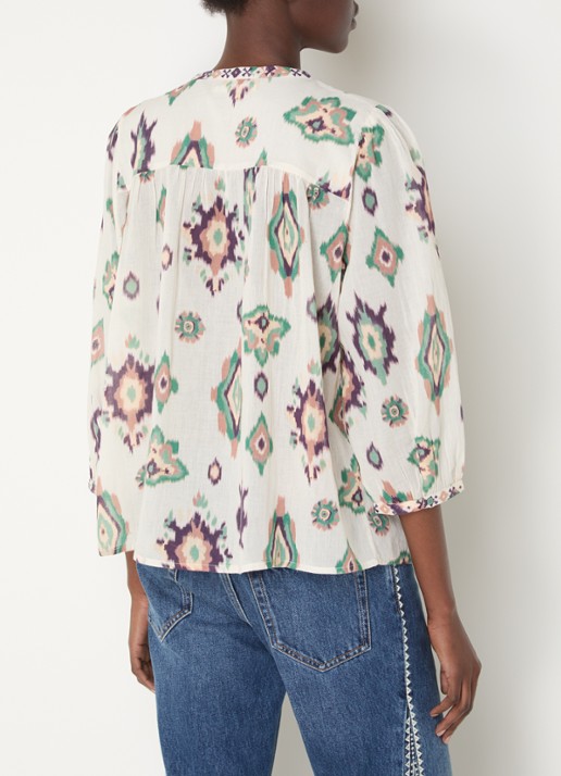ba&sh Odelie blouse met print - achterkant gebroken wit
