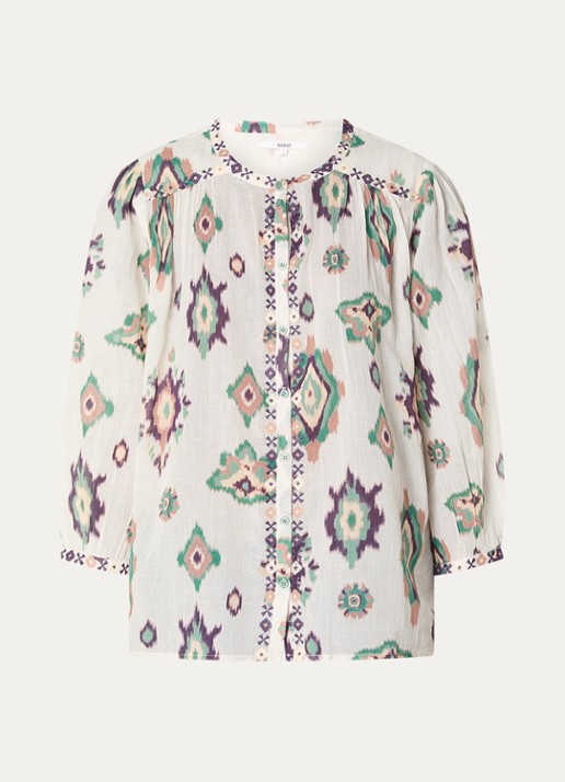 ba&sh Odelie blouse met print - voorkant 2 gebroken wit