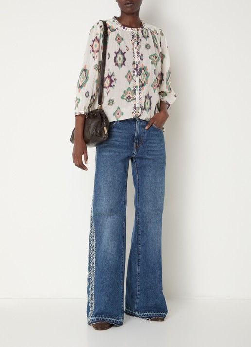 ba&sh Odelie blouse met print - voorkant 3 gebroken wit