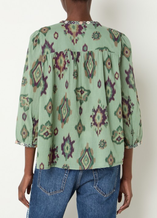 ba&sh Odelie blouse met print - achterkant 4 lichtgroen