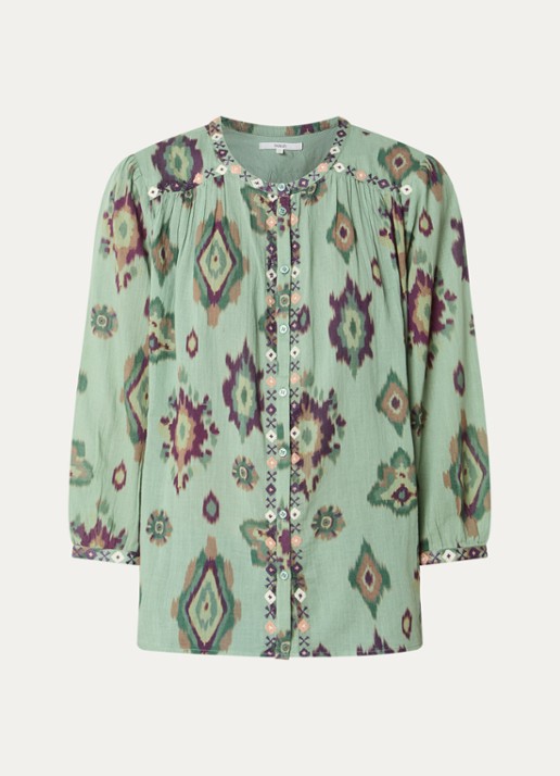 ba&sh Odelie blouse met print - voorkant 2 lichtgroen