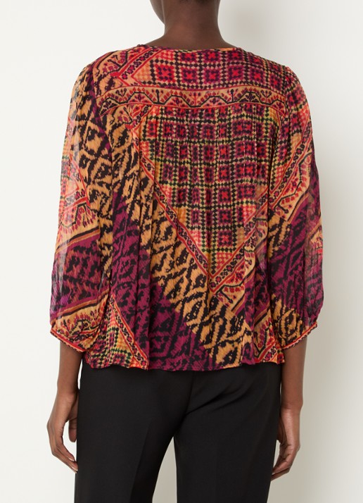 ba&sh Odetta semi-transparante tuniek met print en strikkraag - achterkant 3 rood