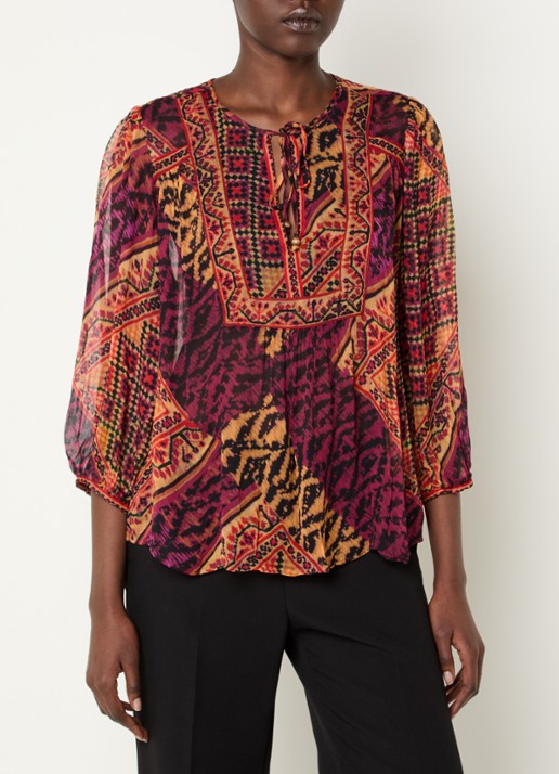 ba&sh Odetta semi-transparante tuniek met print en strikkraag
