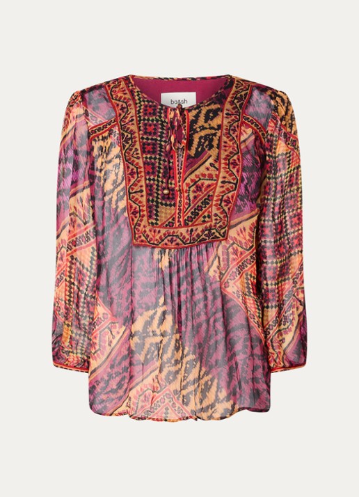 ba&sh Odetta semi-transparante tuniek met print en strikkraag - voorkant rood