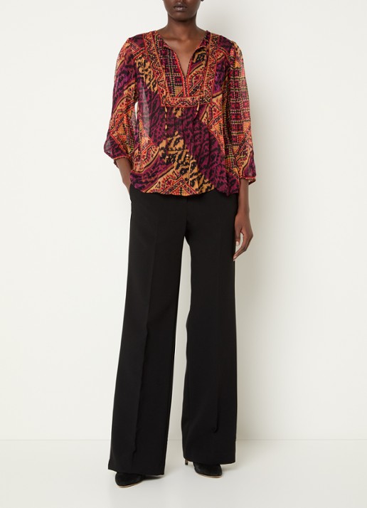 ba&sh Odetta semi-transparante tuniek met print en strikkraag - voorkant 2 rood