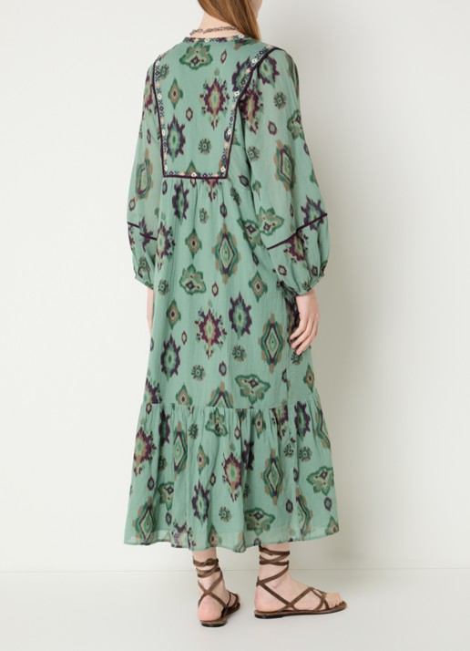 ba&sh Oelia midi jurk met grafische print en V-hals - achterkant 4 groen