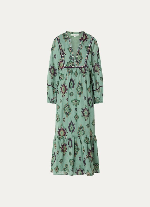 ba&sh Oelia midi jurk met grafische print en V-hals - voorkant groen