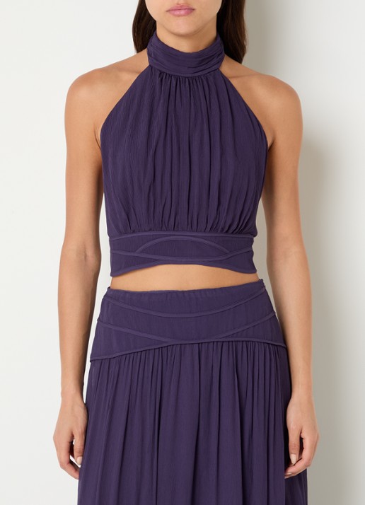 ba&sh Oia semi-transparante cropped haltertop van crepe met rugdecolleté