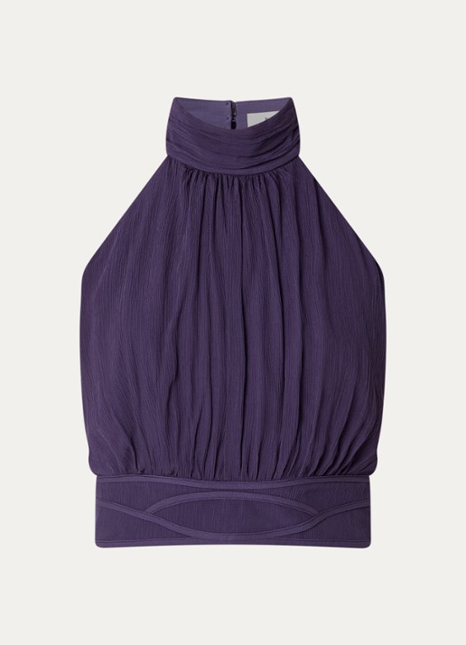 ba&sh Oia semi-transparante cropped haltertop van crepe met rugdecolleté - voorkant 2 paars