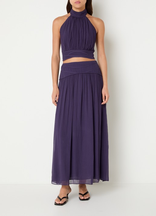 ba&sh Oia semi-transparante cropped haltertop van crepe met rugdecolleté - voorkant 3 paars